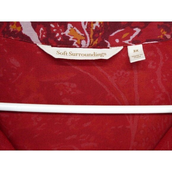 Soft Surroundings Womens 2X Red Paisley Cheyla Tunic Button Top‎ Blouse Sheer - Picture 4 of 8